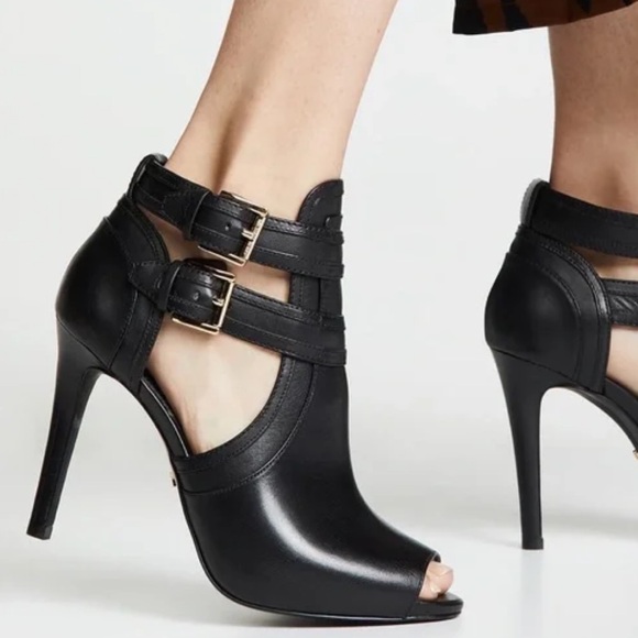 MICHAEL MICHAEL KORS Women’s Blaze Open Toe Booties in Black Leather Size 7 - Picture 2 of 7